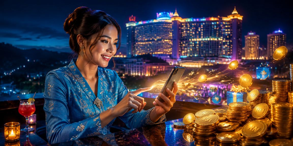 Suasana permainan jackpot dalam talian bergaya Genting Highlands dengan pakaian baju kurung tradisional